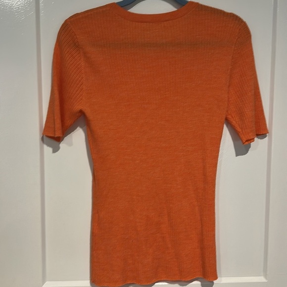 FRAME Persimmon Ribbed Knit Short Sleeve Sweater - Size Large - Picture 6 of 6